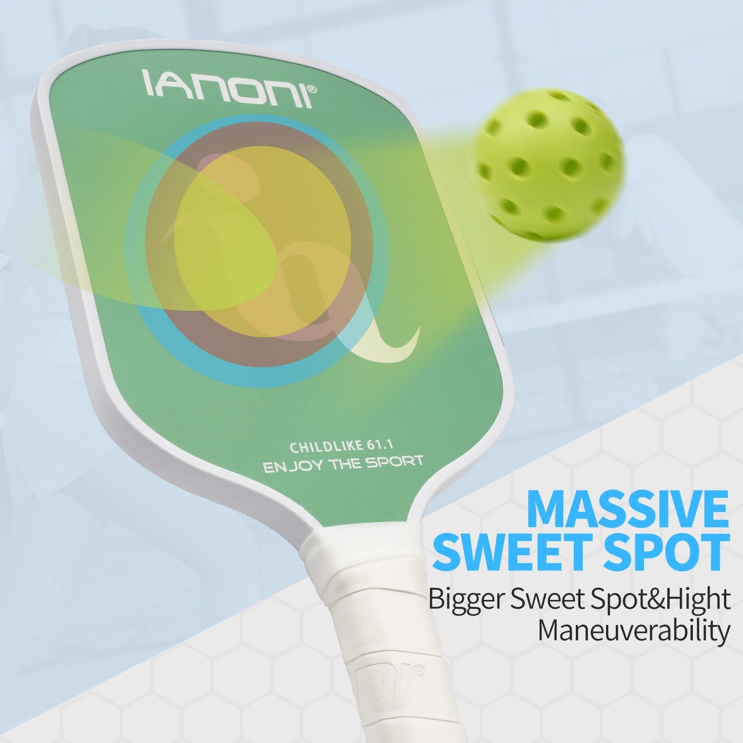IANONI Pickleball Paddle for Kids – Child Size Paddle for Children 12 and Under, Fiberglass Surface & Polypropylene Honeycomb Polymer Core | Premium Grip